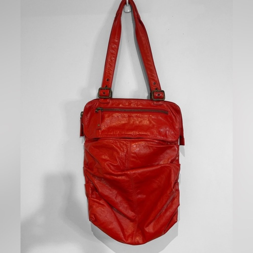 Red Leather Shoulder Bag - Lightweight Everyday Carry